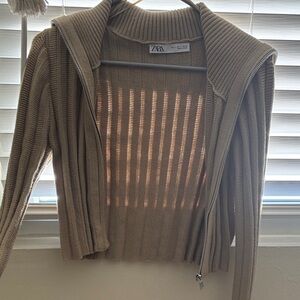 Zara Women's Beige Ribbed Cardigan
